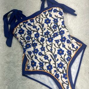 Blue Floral One Piece Swimsuit, Women’s Size S  #451